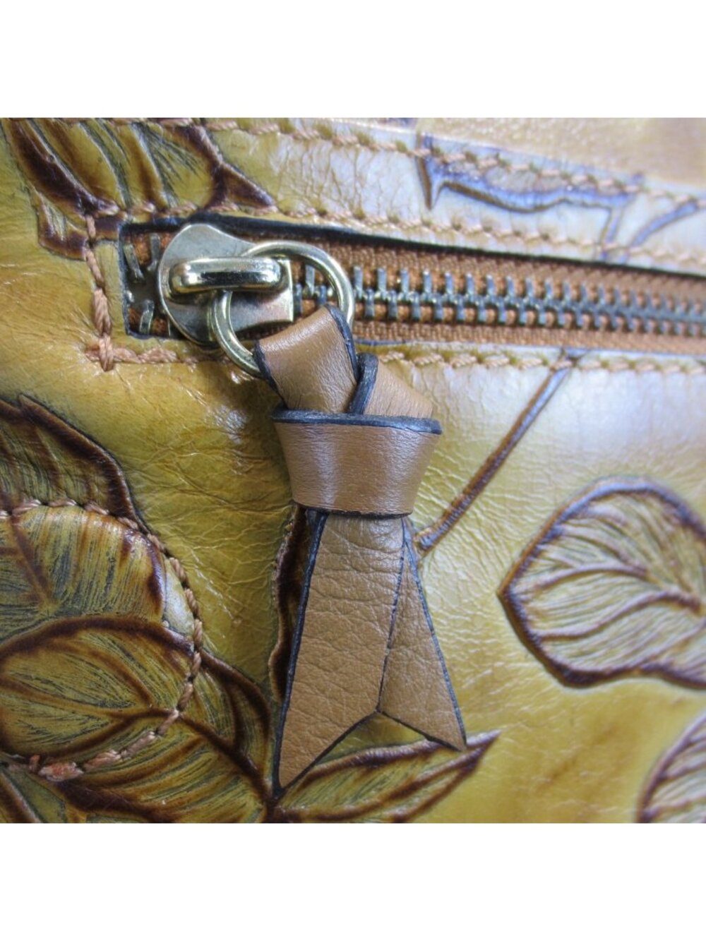 Cuoieria Fiorentina Genuine Tooled Leather Foldover Shoulder Bag Tan Flora Italy - Picture 9 of 16